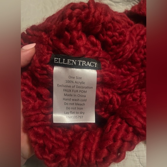 Ellen Tracy Knit Pom Pom Hat and Cowl Scarf Set - Picture 4 of 5